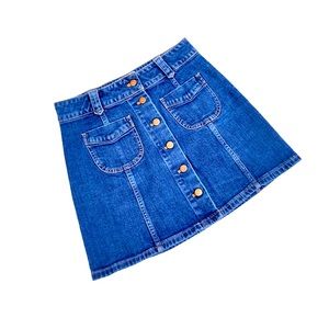 Madewell stretch denim jean mini Aline skirt front buttons & pockets size 4